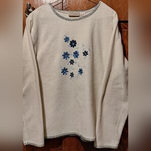 White Nick & Sarah Sweater with Blue Floral Embroidery Soft And Comfy